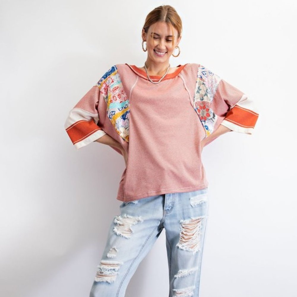 Easel Multicolor Patchwork Short Sleeve Tee.